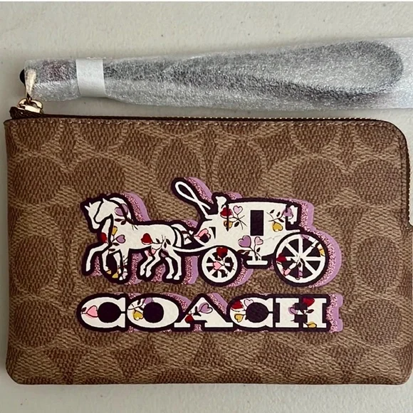 Coach Brown Wristlet with Pink and White Accents - Picture 1 of 2